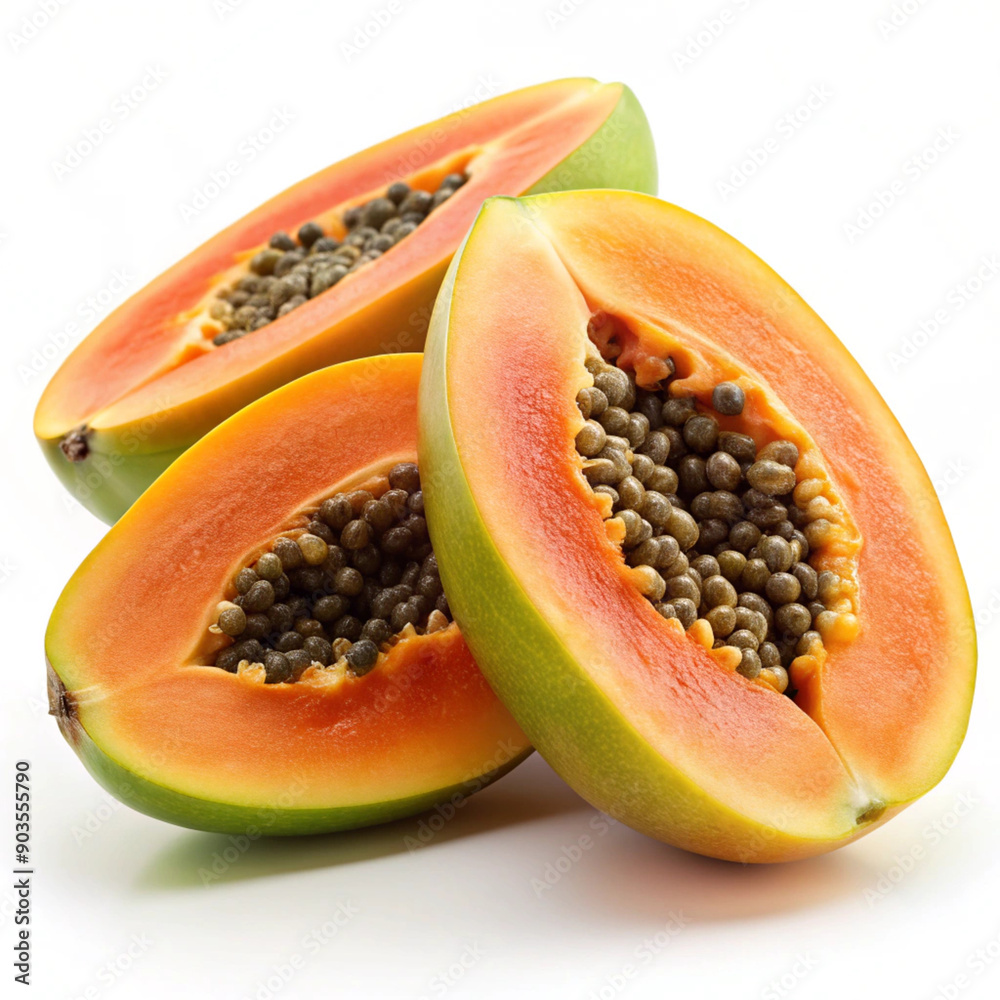 Isolated Papaya. Sliced Papayas isolated on white Isolated Papaya. Sliced Papayas isolated on white