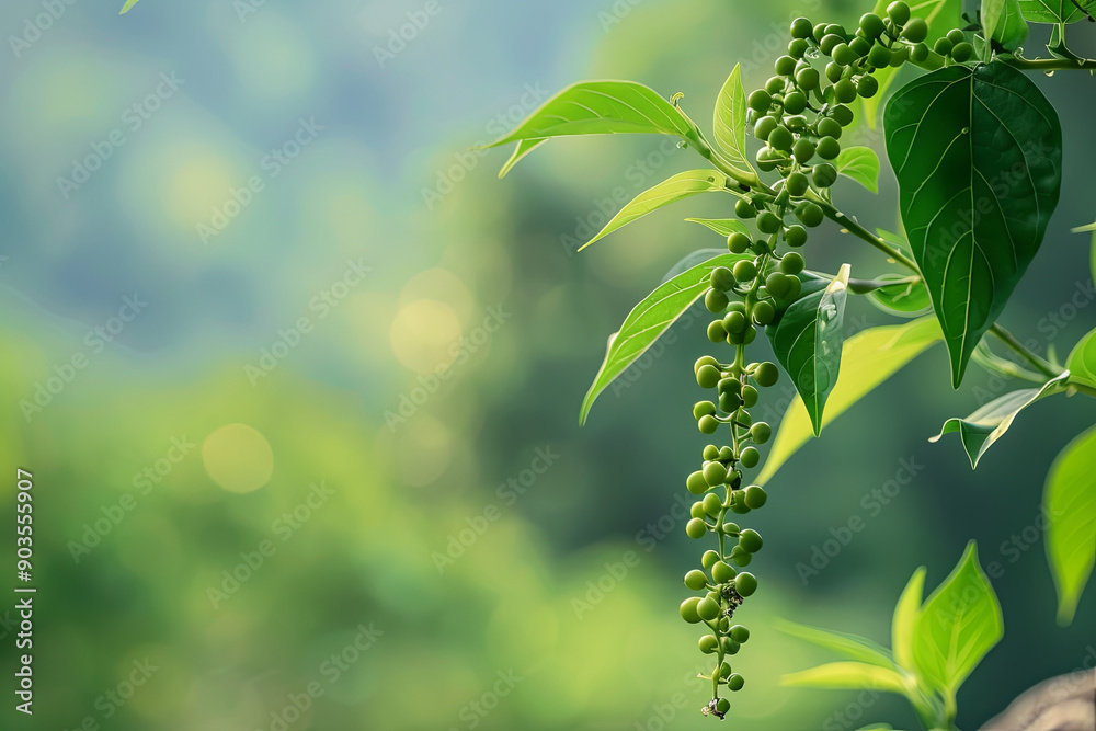 Fototapeta premium Three-leaved wild vine and long pepper plant growing in the wild