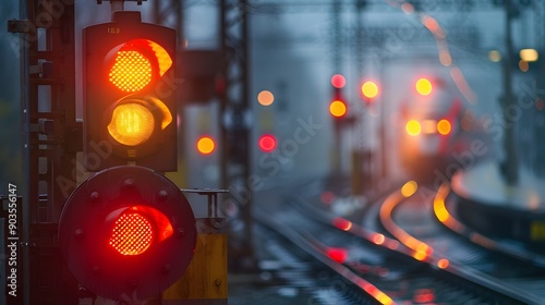 Close up of Railway Signals and Lights Controlling Train Movements