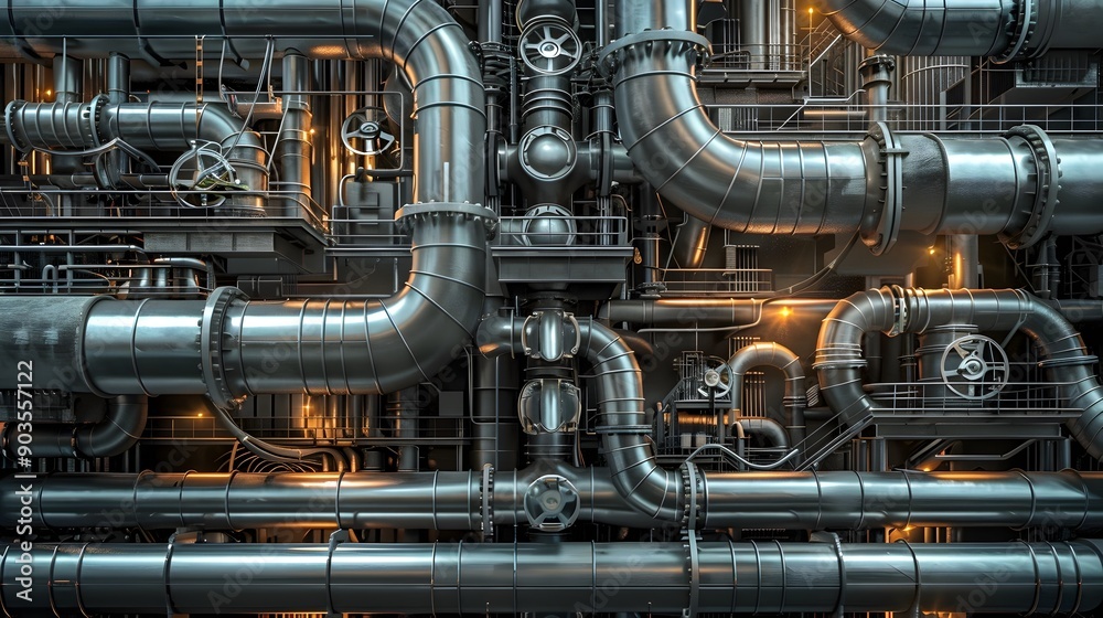 Complex Network of Pipes and Valves in an Oil Refinery Facility Complex Network of Pipes and Valves in an Oil Refinery Facility