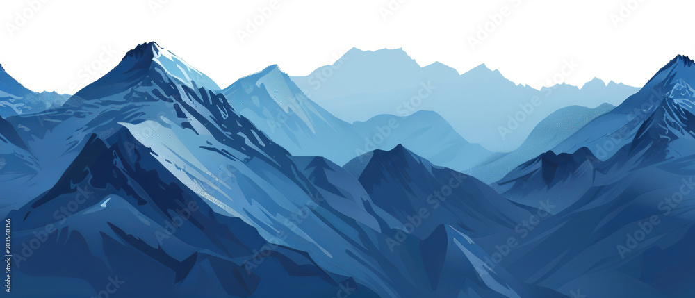 Fototapeta premium Layered mountains enveloped in soft blue hues, radiating tranquility and beauty.