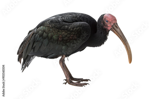 Black Ibis Bird with Red Head isolated photo