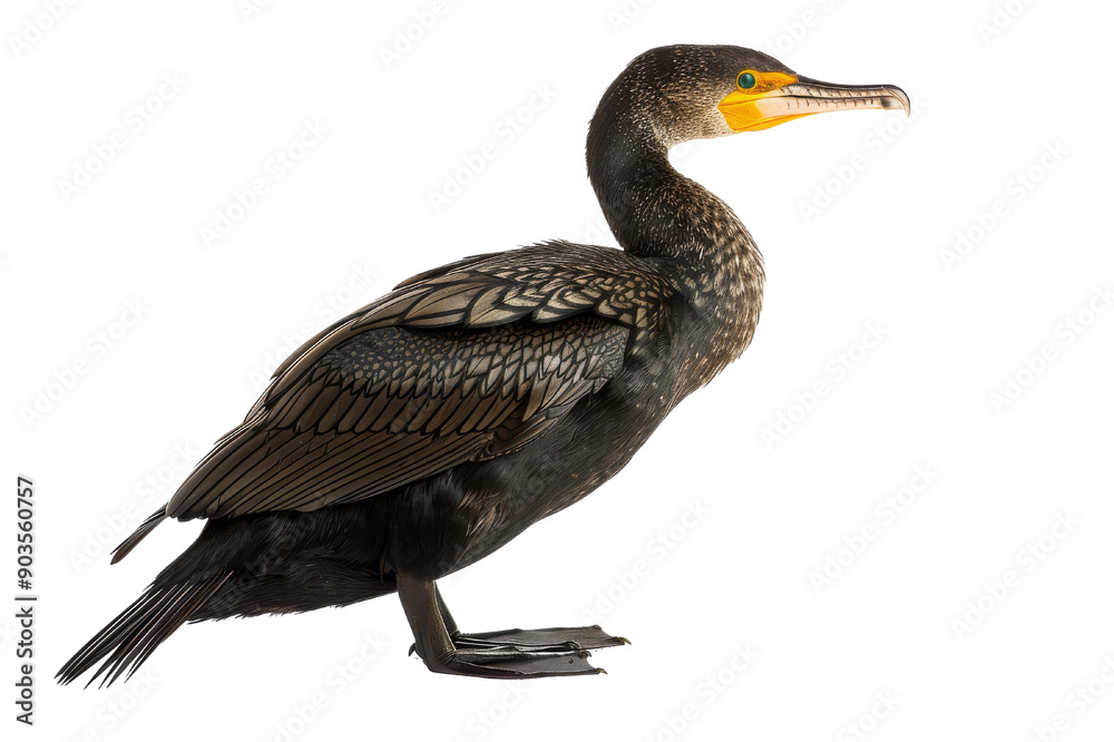 Cormorant Bird with Black Feathers and Yellow Beak