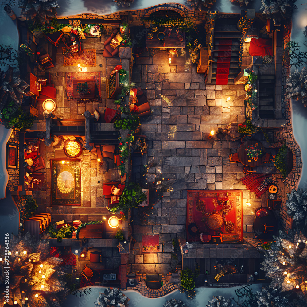 Christmas Battle Map - DnD, RPG Map for Dungeons and Dragons, Game Background, Top View, Winter Christmas Battle Map - DnD, RPG Map for Dungeons and Dragons, Game Background, Top View, Winter