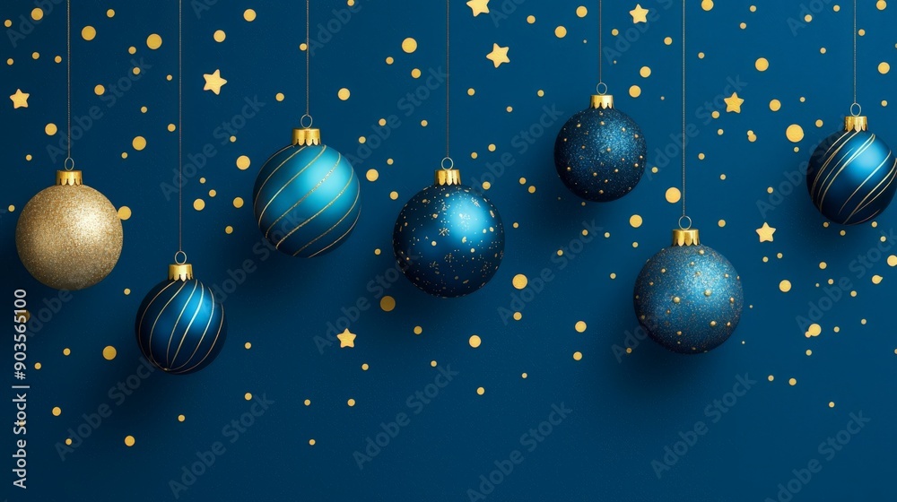 Fototapeta premium blue and gold hanging christmas spheres 