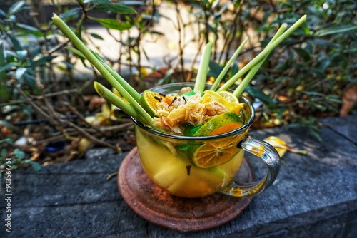Traditional drink from Indonesia, contains spices and is very healthy