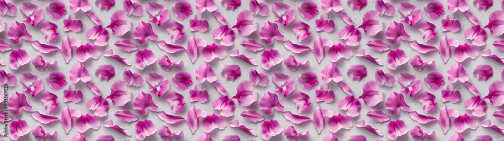 Fototapeta premium a backgeound of scattered orchid petals on a soft gray background