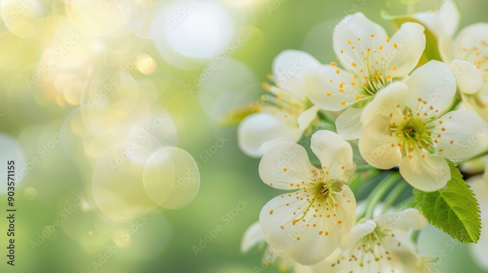 Close up macro shot of pale yellow spring blossoms with green blurred background and empty space for text Close up macro shot of pale yellow spring blossoms with green blurred background and empty space for text