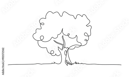 Tree in one continuous line drawing. One line poster. Outline Tree. For interior design and presentations. Vector illustration.