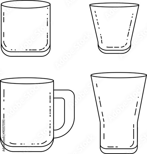 Clear glass for drinking, written with lines Use as illustrations and icons. Editable stroke.