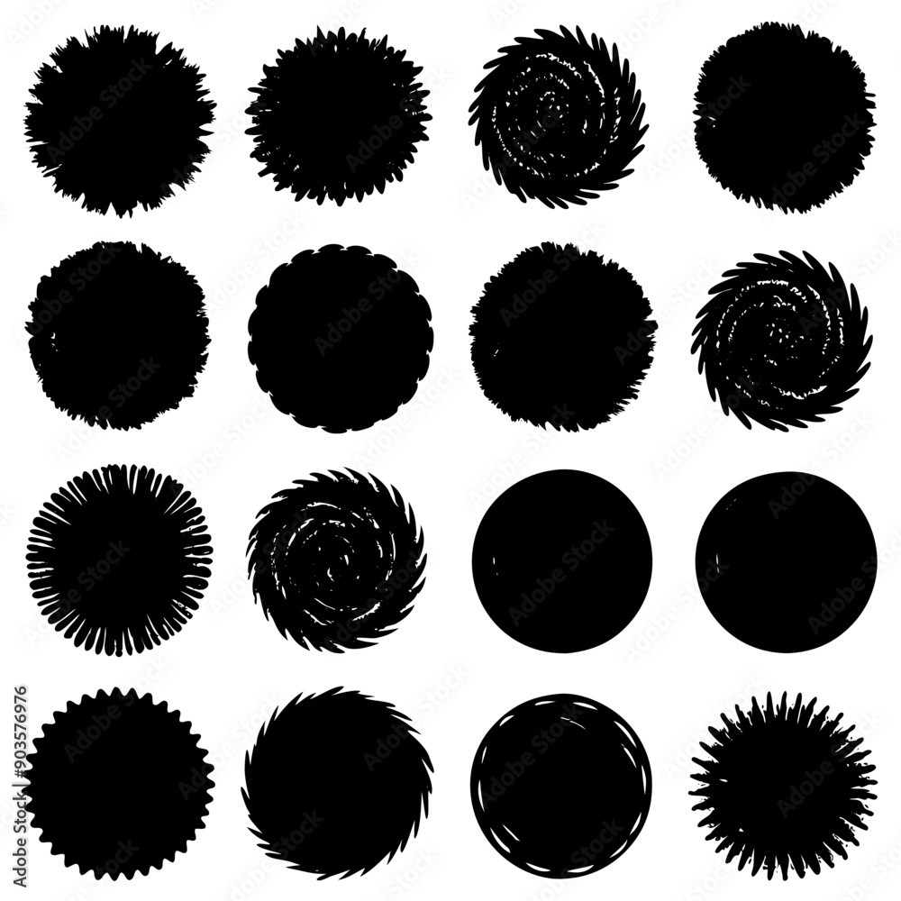A display of multiple black circles arranged on a white background A display of multiple black circles arranged on a white background