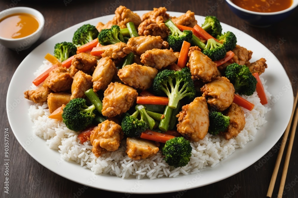 Chinese food: chicken fried with vegetables Chinese food: chicken fried with vegetables