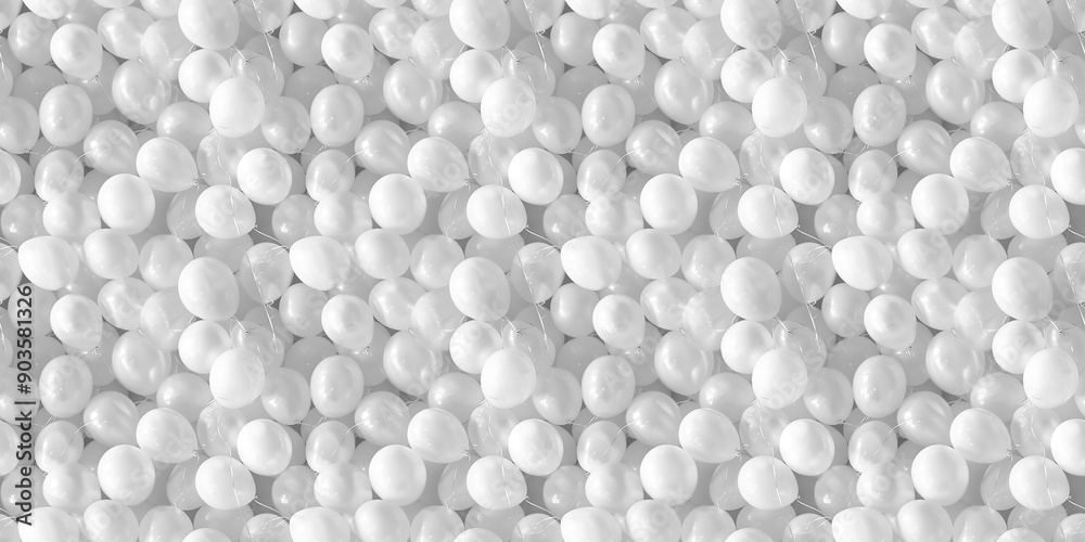 an aesthetic photography pattern of white balloons, filling in the entire pure white background