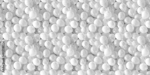 an aesthetic photography pattern of white balloons, filling in the entire pure white background