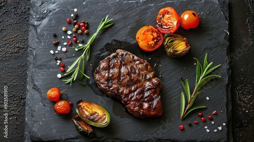 Wallpaper Mural Grilled Beef Steak with Vegetables on Stone Table Torontodigital.ca