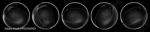 Black gachapon in different angles isolated on a black background. 3D rendering Gacha Gacha Toy Capsule. photo