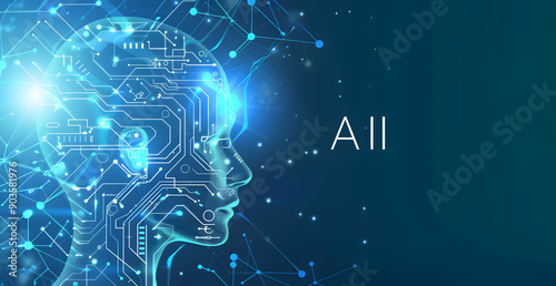 A complex circuit backdrop highlights AI's foundations, while 
