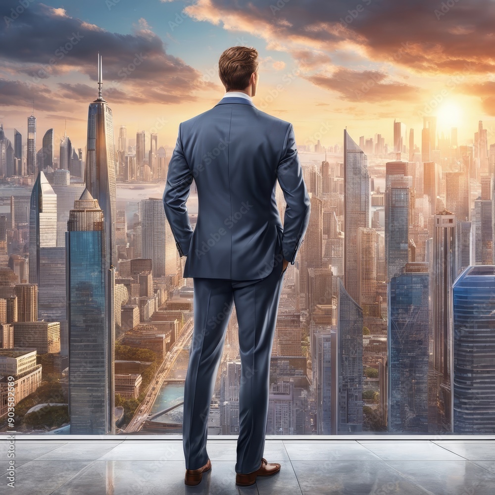 Confident businessman in a futuristic cityscape Confident businessman in a futuristic cityscape