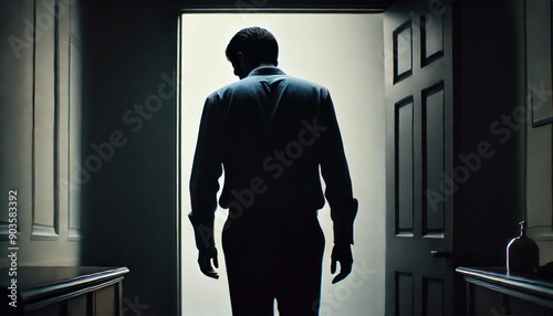 部屋から出ていく男性の後ろ姿
