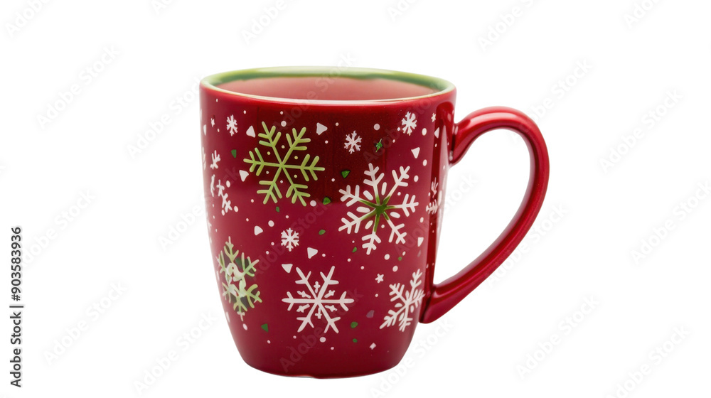 Red mug with snowflakes on transparent background Red mug with snowflakes on transparent background