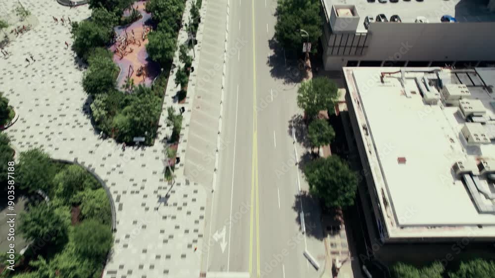 Top-down aerial flying over the streets of downtown St. Louis revealing city skyline. Top-down aerial flying over the streets of downtown St. Louis revealing city skyline.