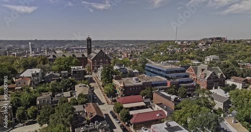 Cincinnati Ohio Aerial v77 drone fly around the Monastery Event Center on St Paul Place in Mt Adams neighborhood against Cincy downtown cityscape - Shot with Mavic 3 Pro Cine - September 2023 photo