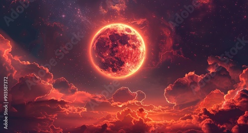 Blood Moon Over Crimson Clouds