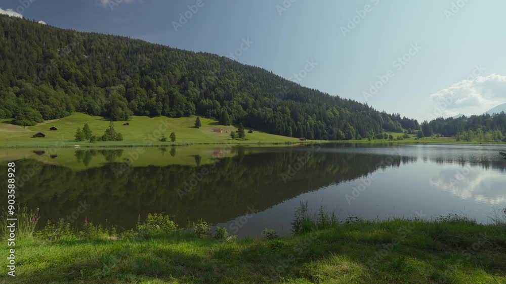 Summer morning in beautiful Wagenbrüchsee Germany, panning view Summer morning in beautiful Wagenbrüchsee Germany, panning view