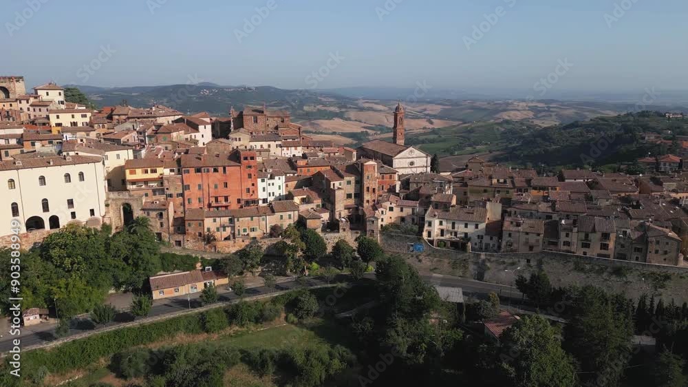 Old, Historic Buildings of the Town of Montepulciano, Tuscany, Italy Up from an Close Aerial Drone Angle Old, Historic Buildings of the Town of Montepulciano, Tuscany, Italy Up from an Close Aerial Drone Angle