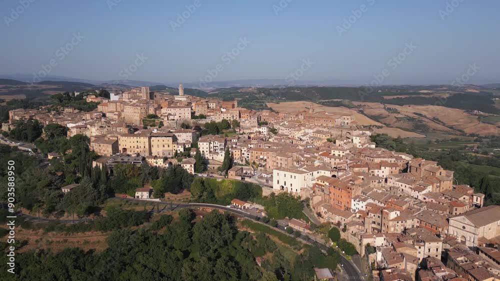World Famous Wine Town of Montepulciano in Tuscany, Italy from an Aerial Drone View World Famous Wine Town of Montepulciano in Tuscany, Italy from an Aerial Drone View