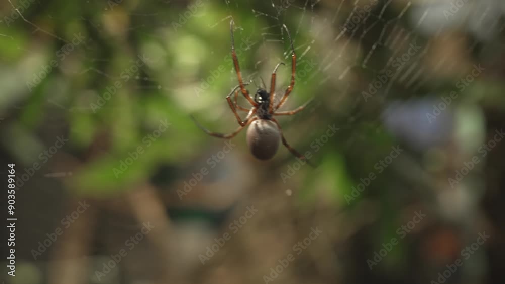A Golden orb weaver spider catches a fly and transports the fly to the middle of its web A Golden orb weaver spider catches a fly and transports the fly to the middle of its web