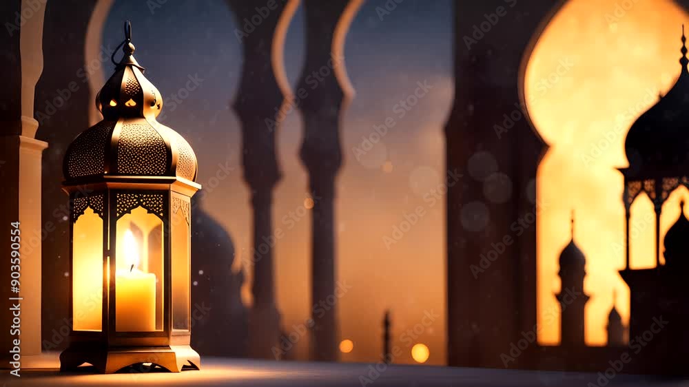 A lantern is lit in a dark room with a backdrop of buildings A lantern is lit in a dark room with a backdrop of buildings