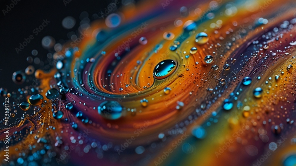 This AI-generated image, designed for wallpaper or background use, depicts a flat splash of iridescent matte liquid, reminiscent of volcanic glass against a neutral background to highlight its vibrant