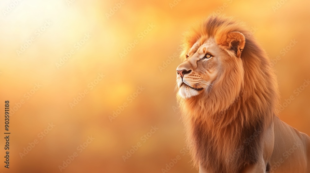 Fototapeta premium majestic lion isolated on a bright background with natural sunlight 