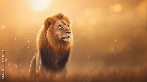 majestic lion isolated on a bright background with natural sunlight  photo