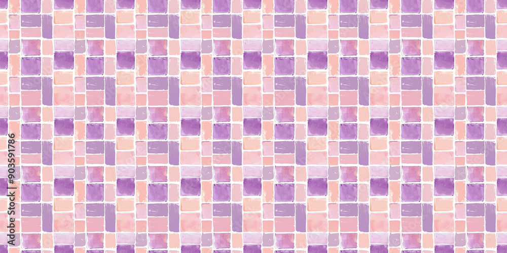 Fototapeta premium Lilac and peach tiles pattern background, clean surface texture, white background