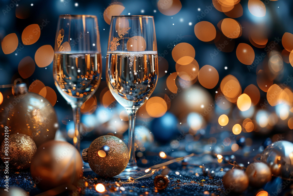 Two glasses of champagne. Christmas background. Two glasses of champagne. Christmas background.