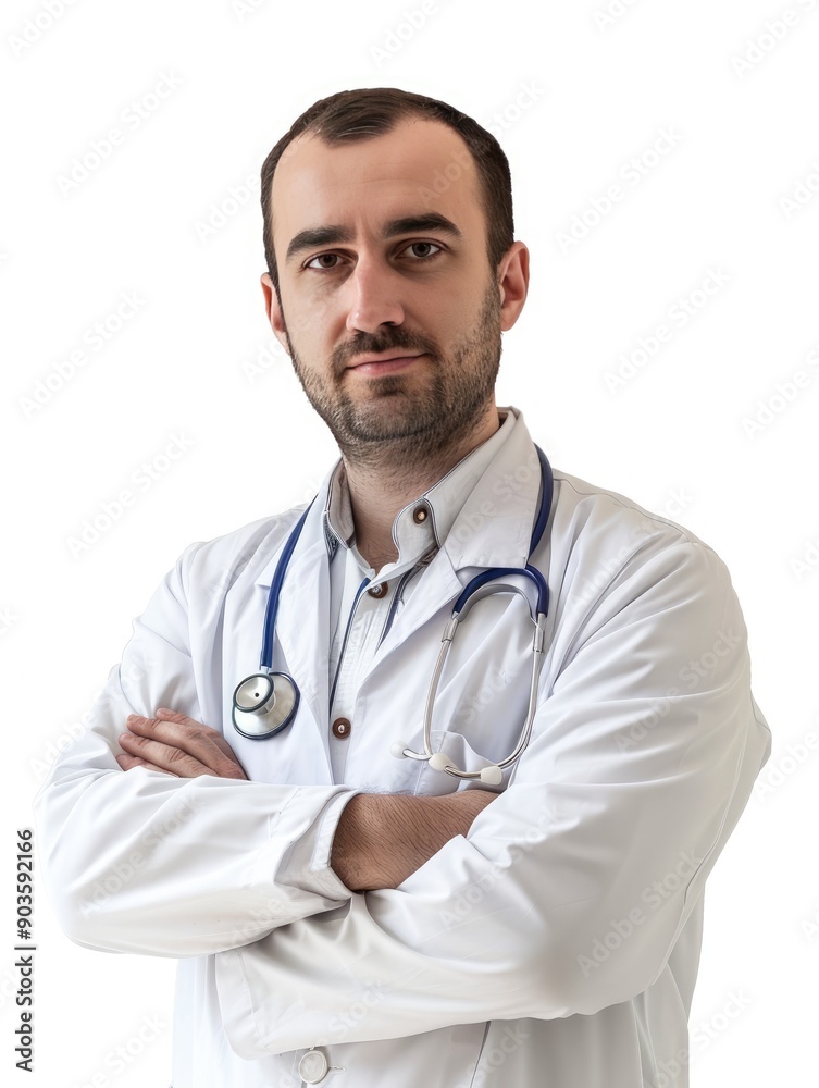 Portrait of successful doctor, standing with arms crossed, isolated on white background. Portrait of successful doctor, standing with arms crossed, isolated on white background.