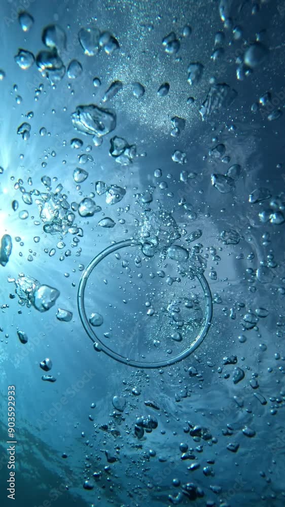 Underwater bubble ring floating toward the ocean surface Underwater bubble ring floating toward the ocean surface