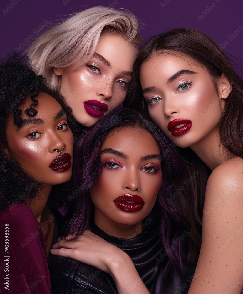 Vibrant Group Portrait of Women with Bold Makeup Vibrant Group Portrait of Women with Bold Makeup
