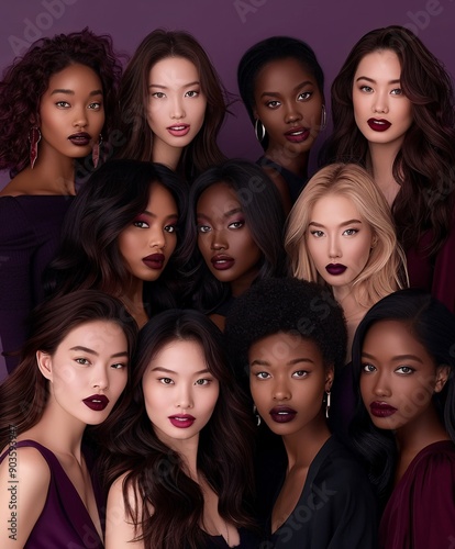 Vibrant Group Portrait of Women with Bold Makeup