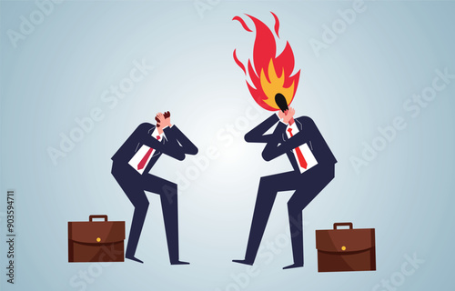  The businessman watched in horror as his coworker's head turned into a burning match, the stress of work or life was too much, and anxiety or anxiety