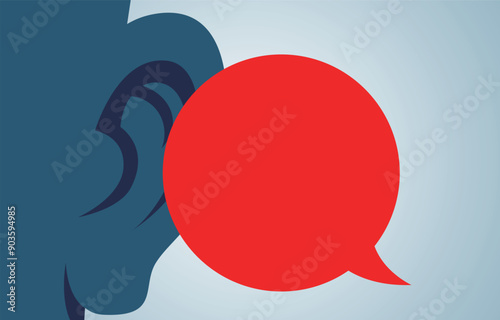 Sideways listening, good at listening and accepting others' ideas, good communication and exchange, huge ears to listen to the information inside the speech bubble