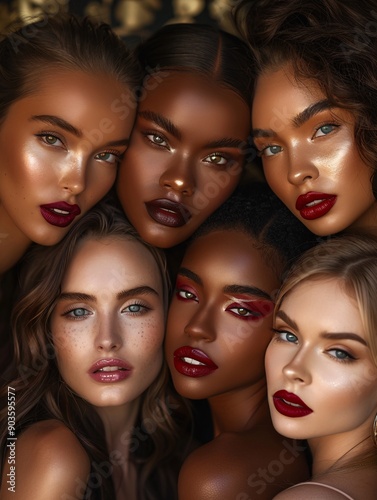 Radiant Group Portrait with Bold Makeup