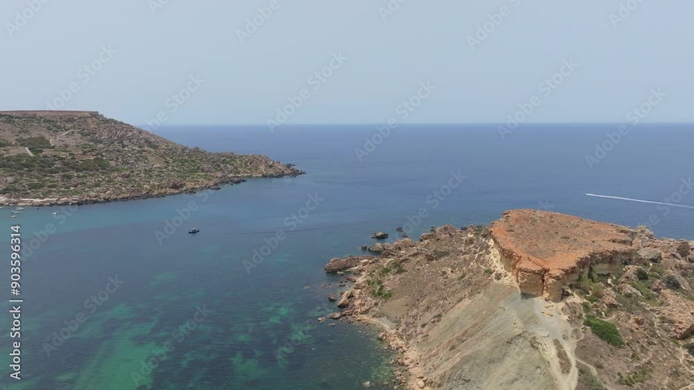 Big Stone Golden Bay Viewpoint Near Mellieha In Mġarr, Malta. Aerial Shot Big Stone Golden Bay Viewpoint Near Mellieha In Mġarr, Malta. Aerial Shot