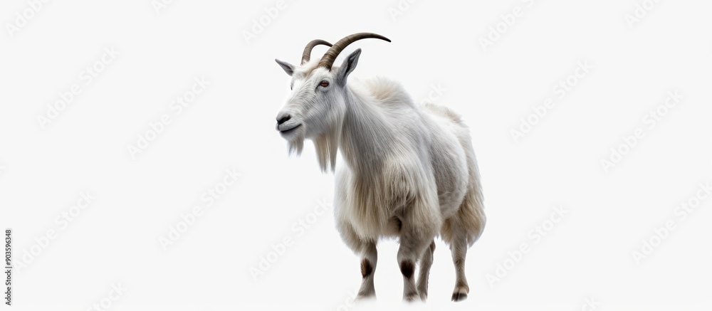 White Mountain Goat Portrait Against White Background White Mountain Goat Portrait Against White Background
