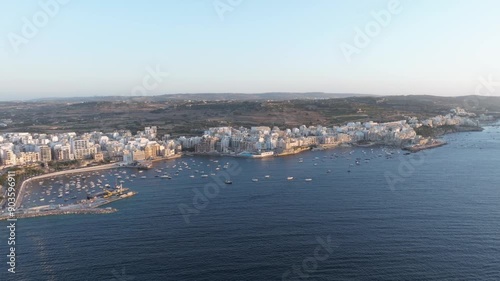 Aerial Panorama of St Paul`s Bay Marina On Bugibba Bay In Malta. photo