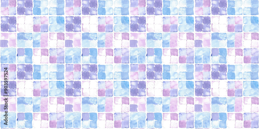 Fototapeta premium Sky blue and lavender tiles pattern background, clean surface texture, white background