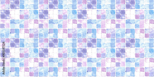 Sky blue and lavender tiles pattern background, clean surface texture, white background