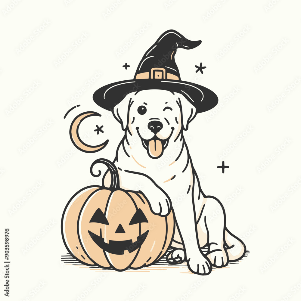 Labrador Retriever Dog Wearing Witch Hat On Pumpkin Halloween Costume Cute Cartoon Vector svg Clipart Labrador Retriever Dog Wearing Witch Hat On Pumpkin Halloween Costume Cute Cartoon Vector svg Clipart